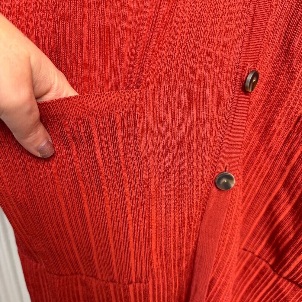 Chicos Sweater Womens Large Red Orange Knit Cardigan Button Down Long Line Tunic - Picture 5 of 8